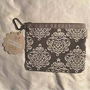 Baby Bella Maya Diaper Clutch Gray Royal Mist Holds Wipes Zip Up Small Bag